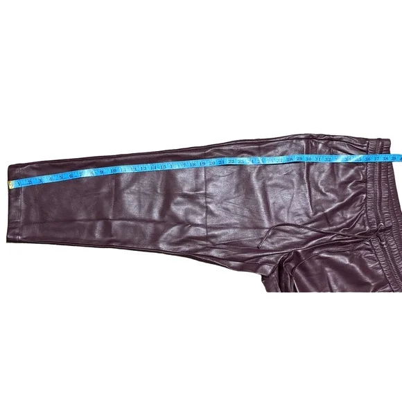 Loft Pull On Slim Pants Faux Leather Burgundy Drawstring Women’s Slacks Size XXL - Picture 13 of 13